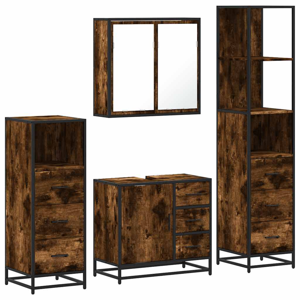 4-piece bathroom furniture set smoked oak wood material