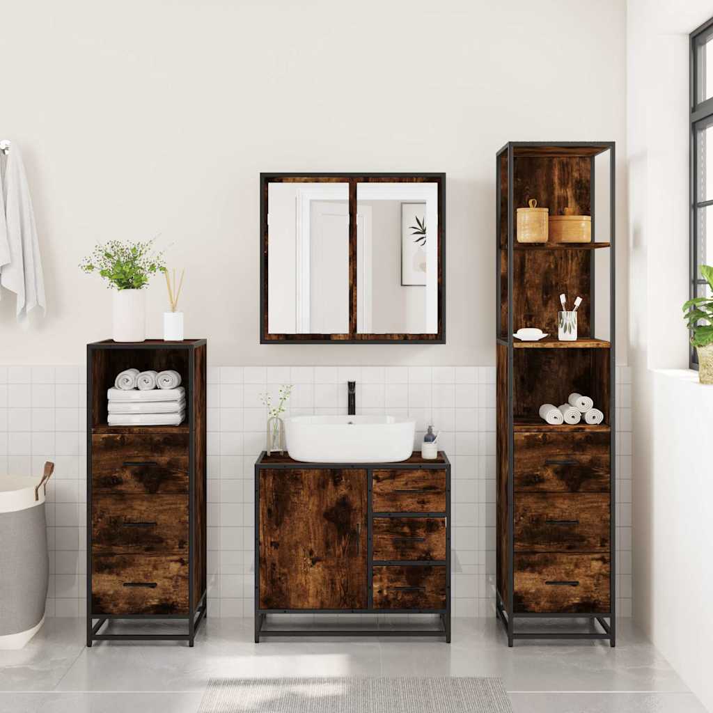 4-piece bathroom furniture set smoked oak wood material