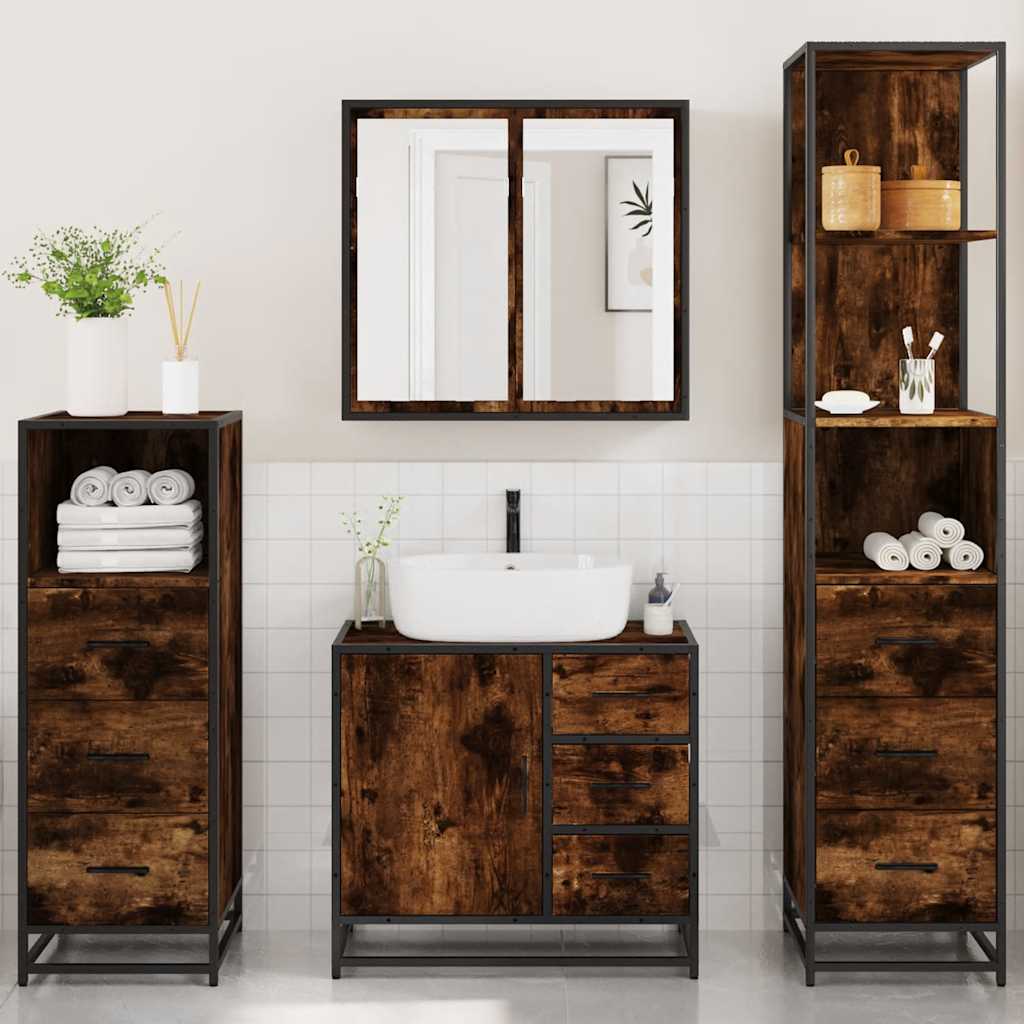 4-piece bathroom furniture set smoked oak wood material