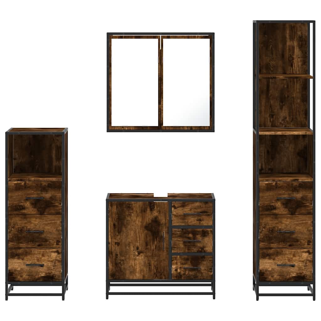 4-piece bathroom furniture set smoked oak wood material