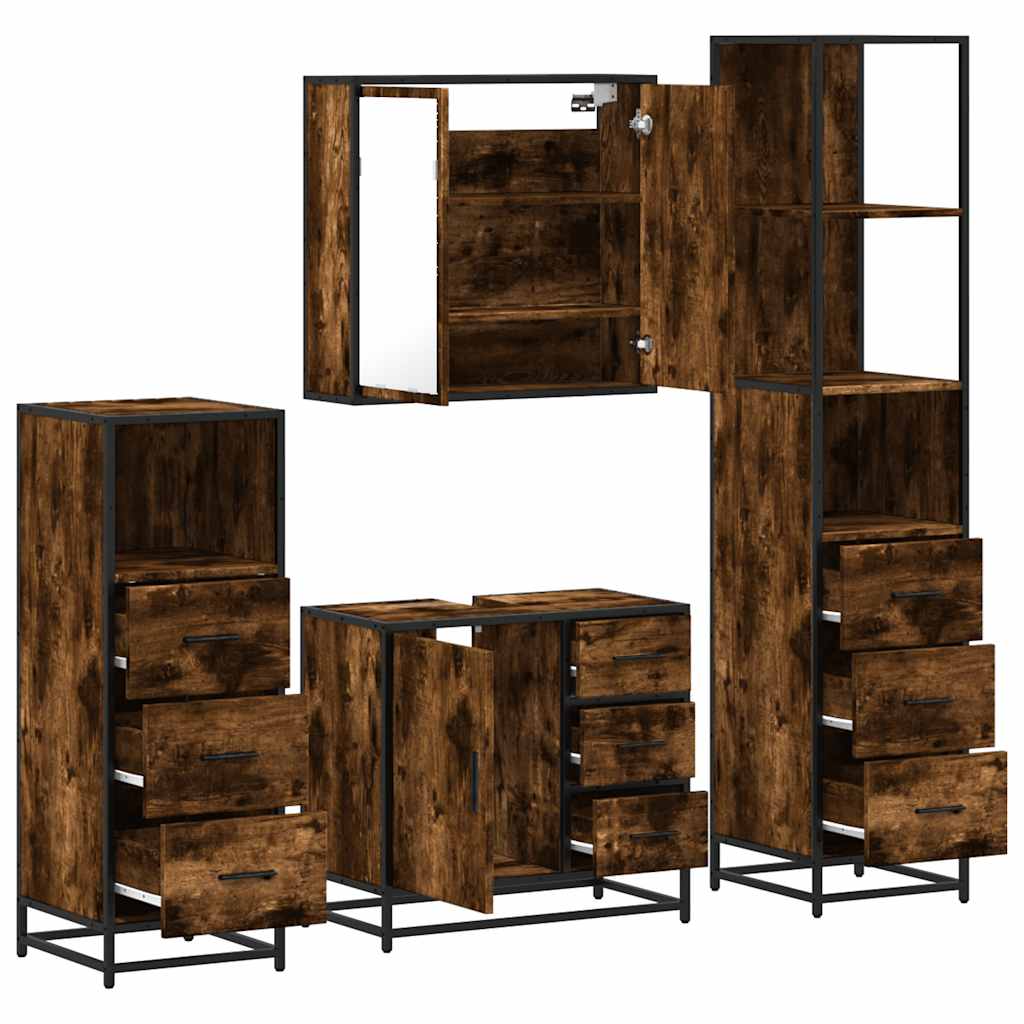 4-piece bathroom furniture set smoked oak wood material