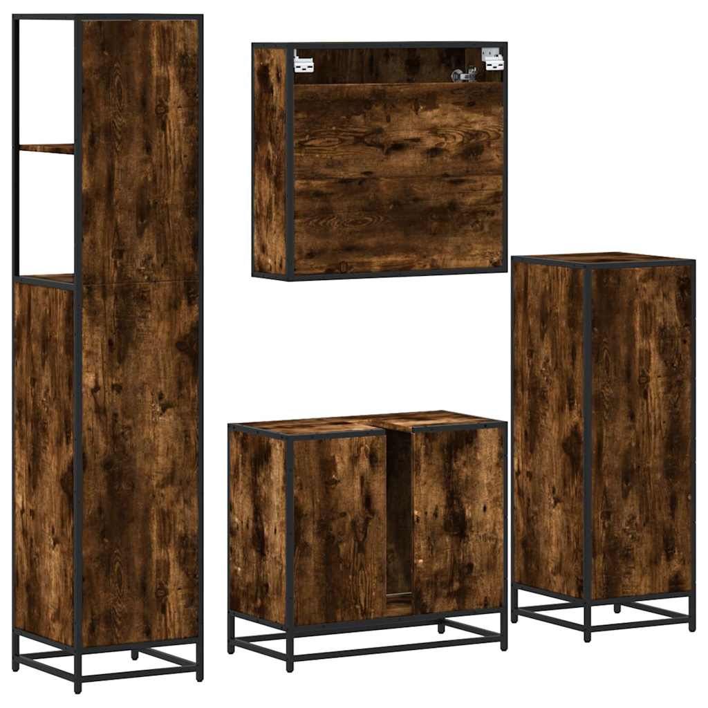 4-piece bathroom furniture set smoked oak wood material