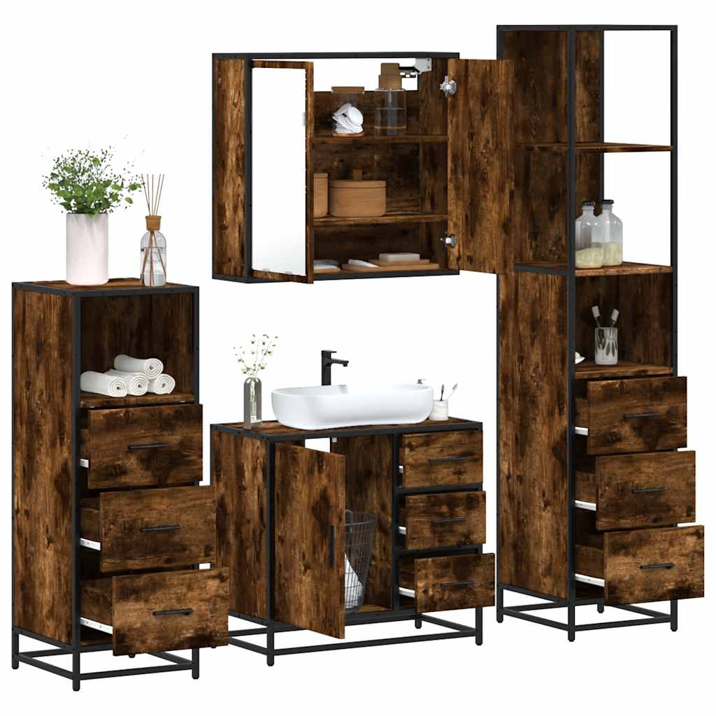 4-piece bathroom furniture set smoked oak wood material