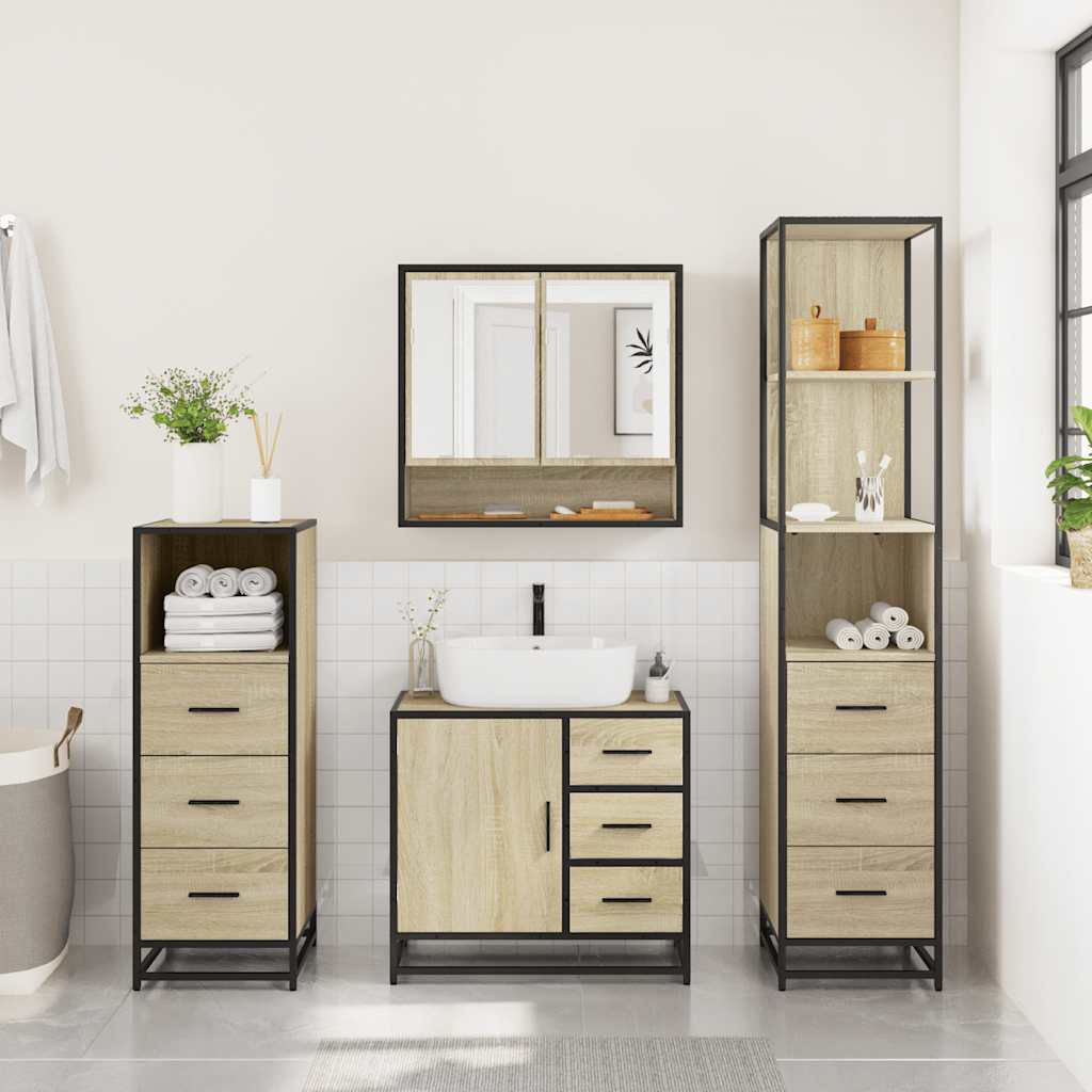 4-piece bathroom furniture set Sonoma oak wood-based material