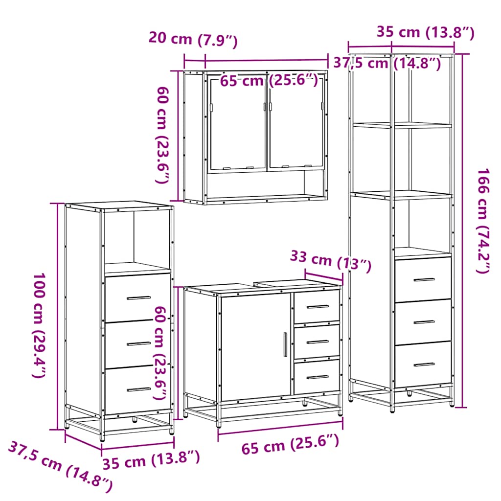 4-piece bathroom furniture set Sonoma oak wood-based material