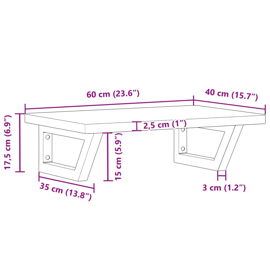 Washbasin shelf wall-mounted steel and solid beech wood