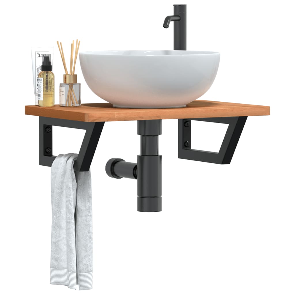 Washbasin shelf wall-mounted steel and solid beech wood