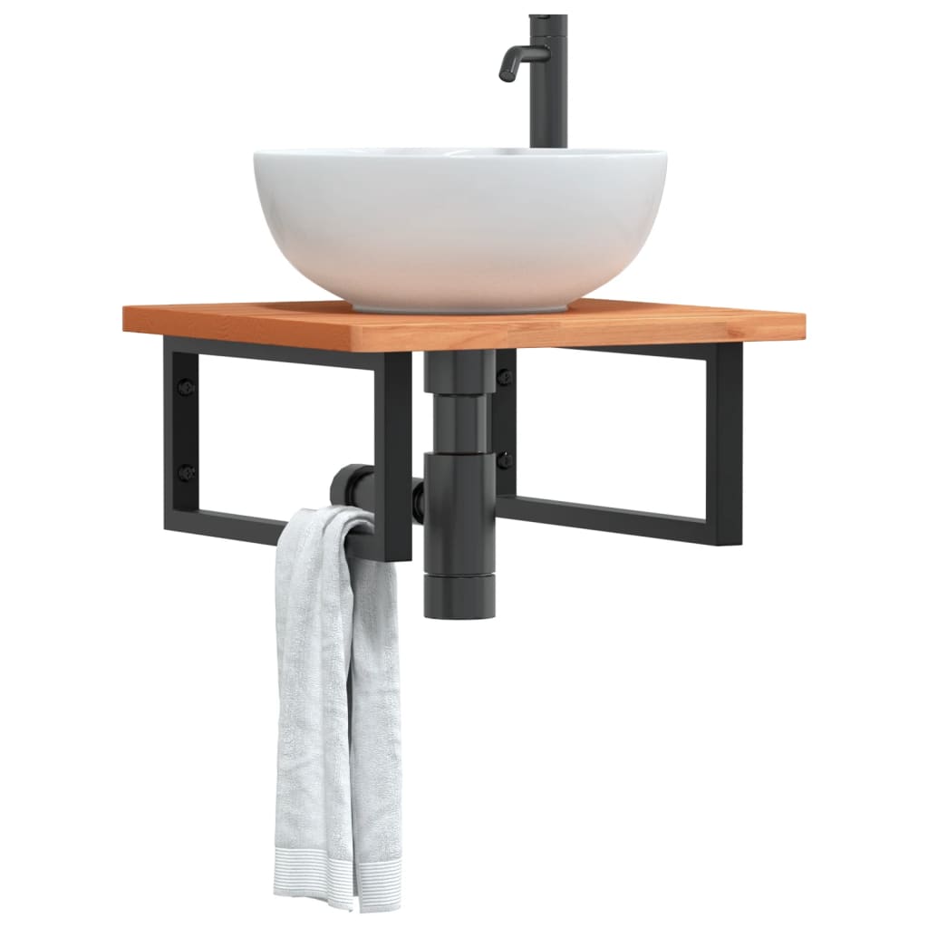 Washbasin shelf wall-mounted steel and solid beech wood