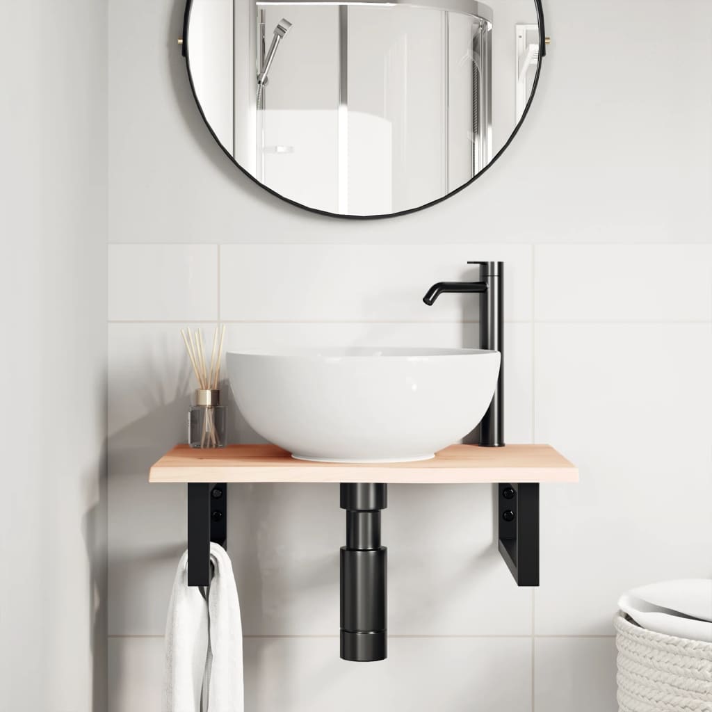 Vanity top with bracket steel and solid oak