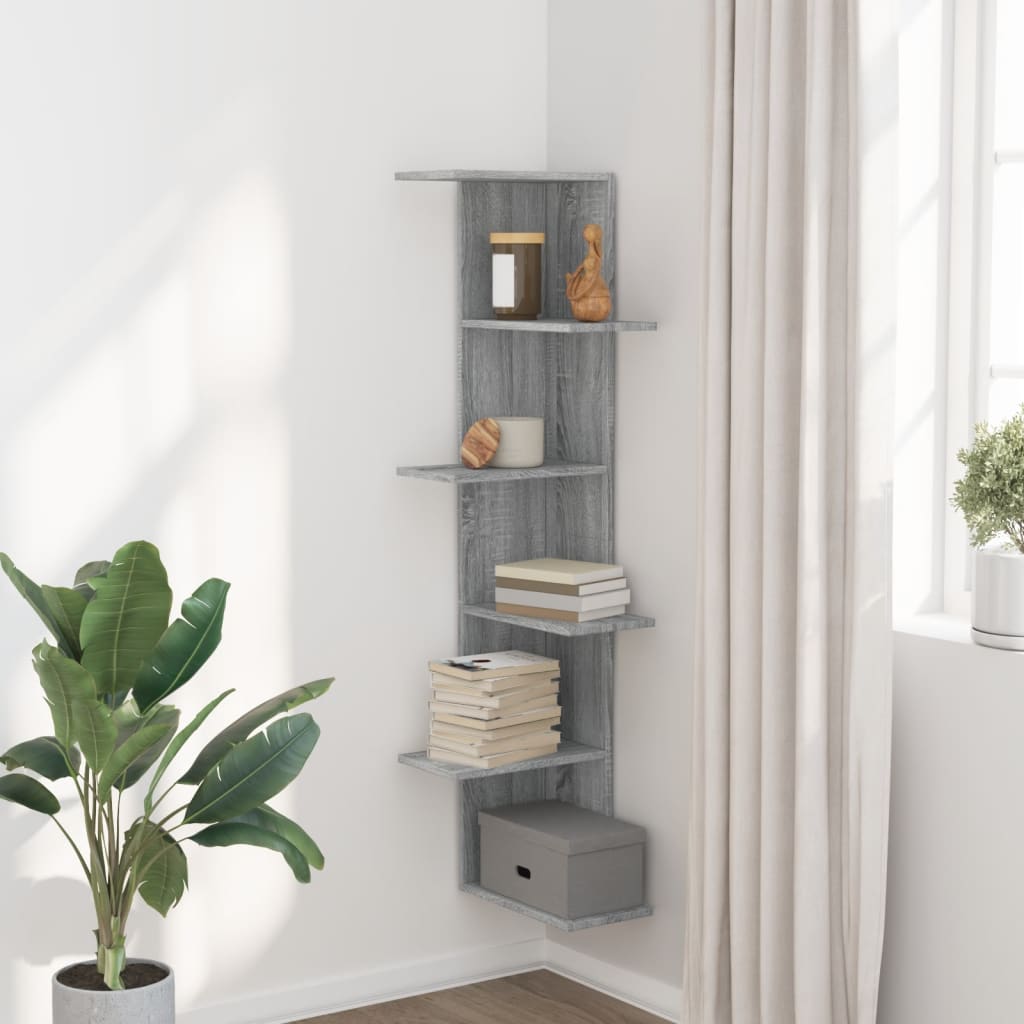 Wall Corner Shelf Gray Sonoma 36.5x36.5x140 cm Wood Material