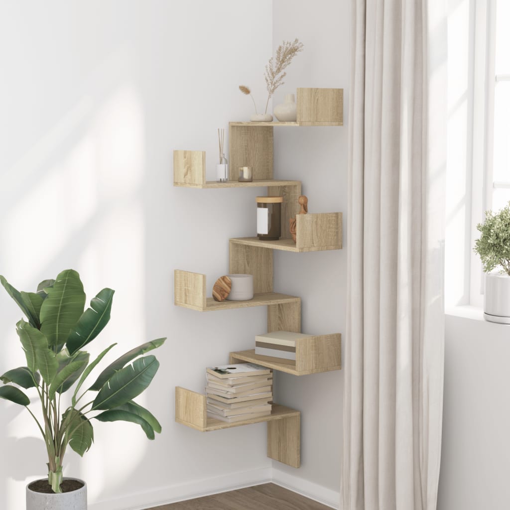 Wall Corner Shelf Sonoma Oak 45x45x147 cm Wood Material