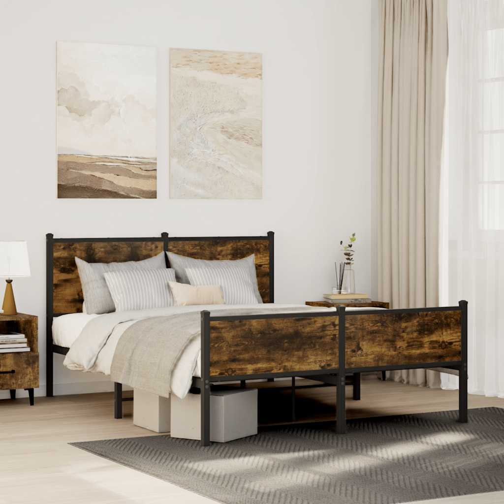 Metal bed without mattress smoked oak 137x190 cm