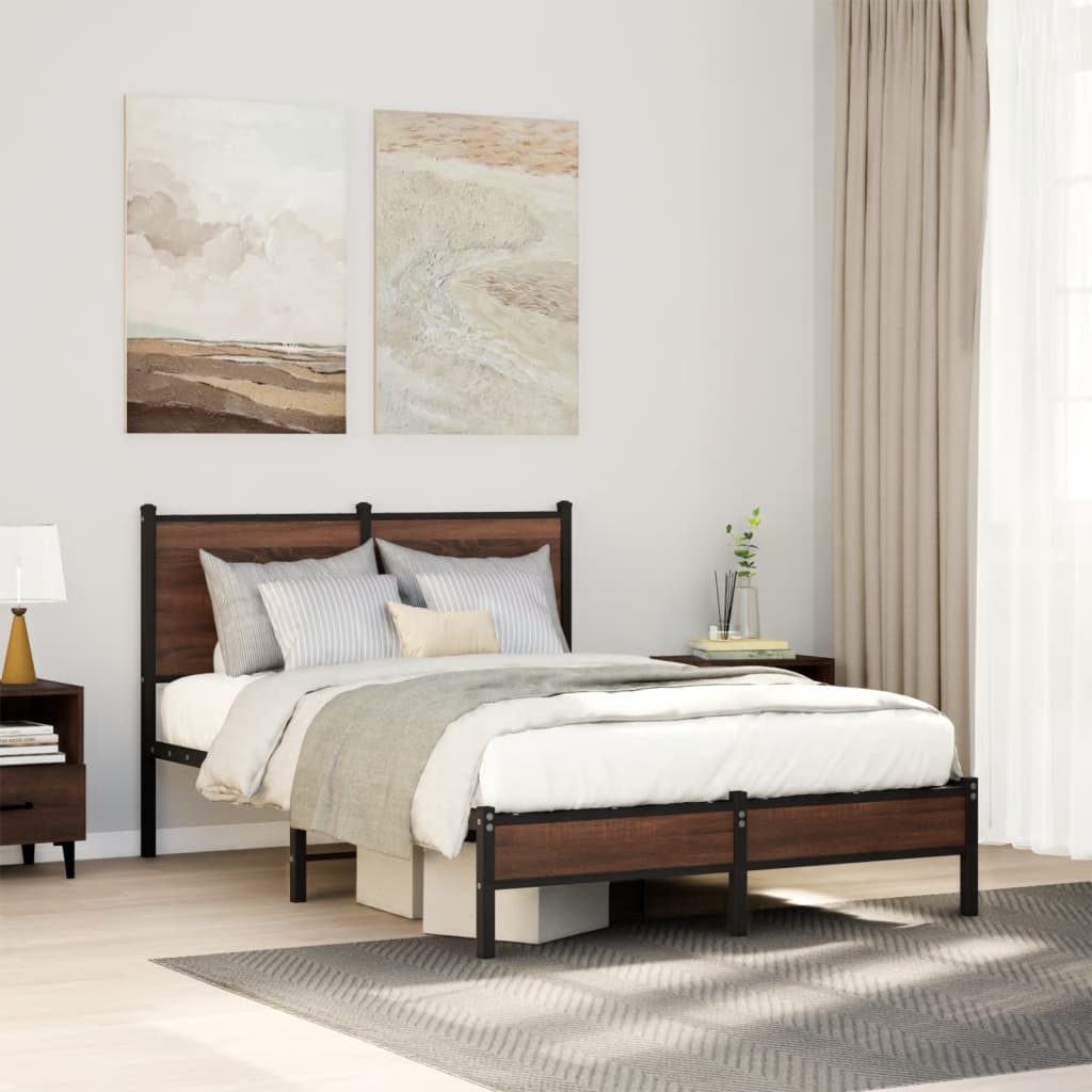 Metal bed without mattress brown oak look 120x190 cm
