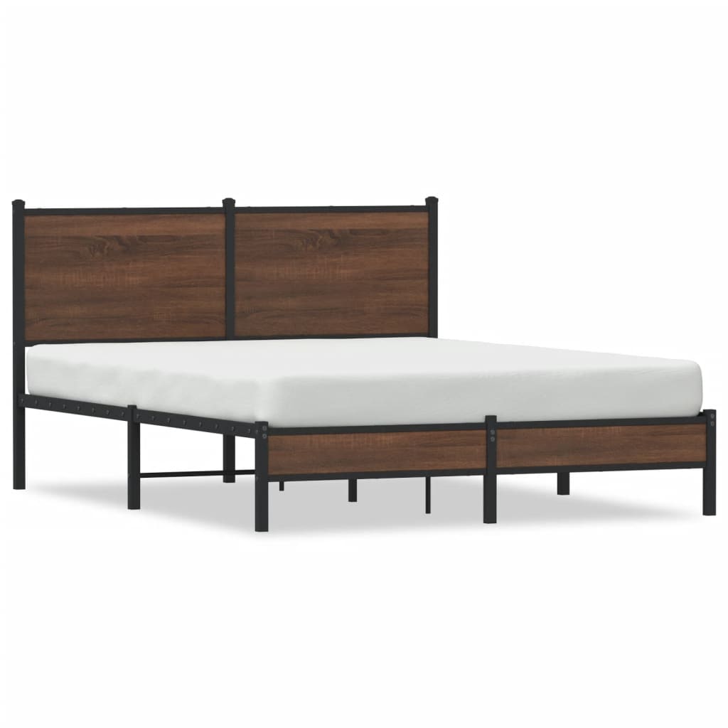 Metal bed without mattress brown oak look 140x190 cm