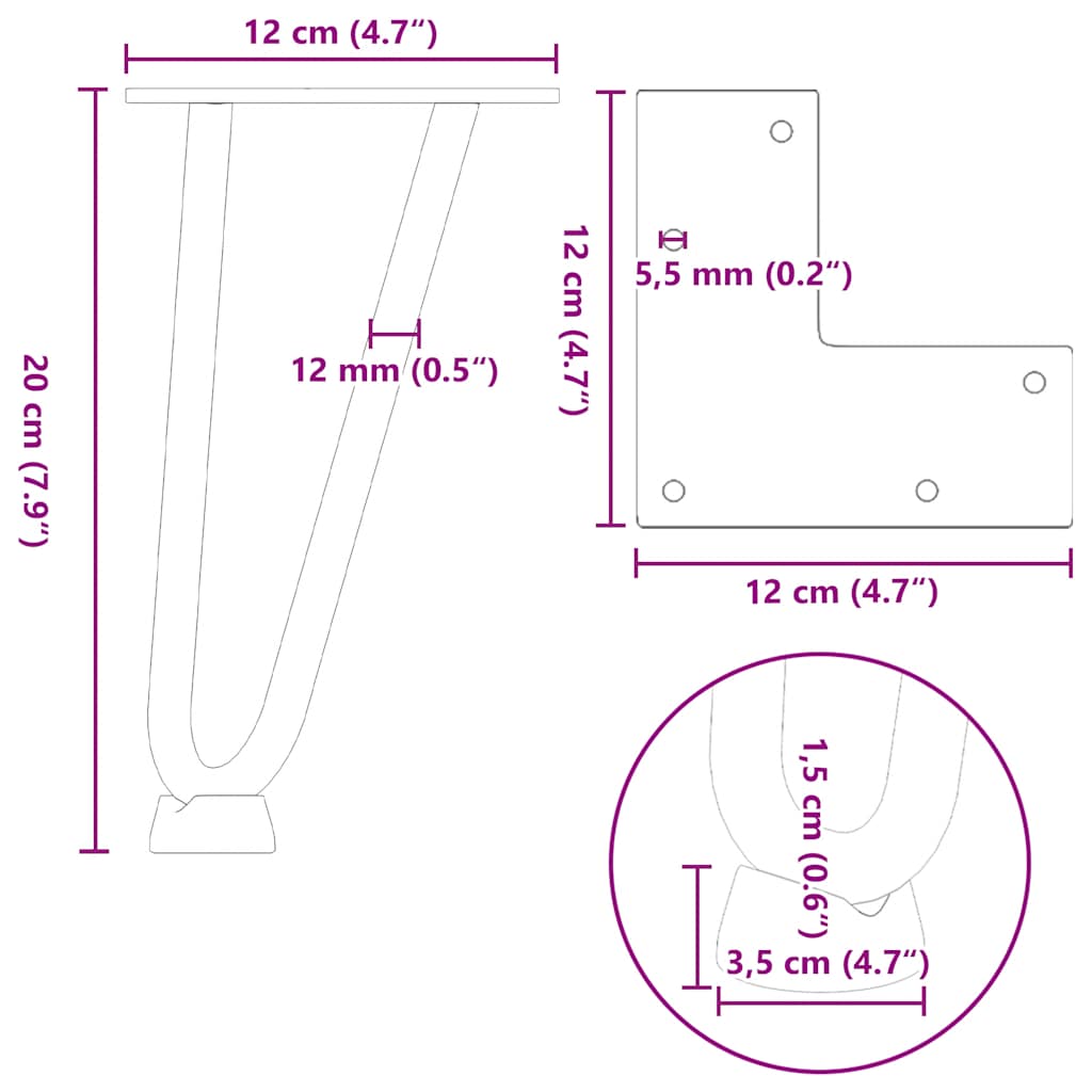 Hairpin legs for coffee table 4 pcs. White 20 cm solid steel