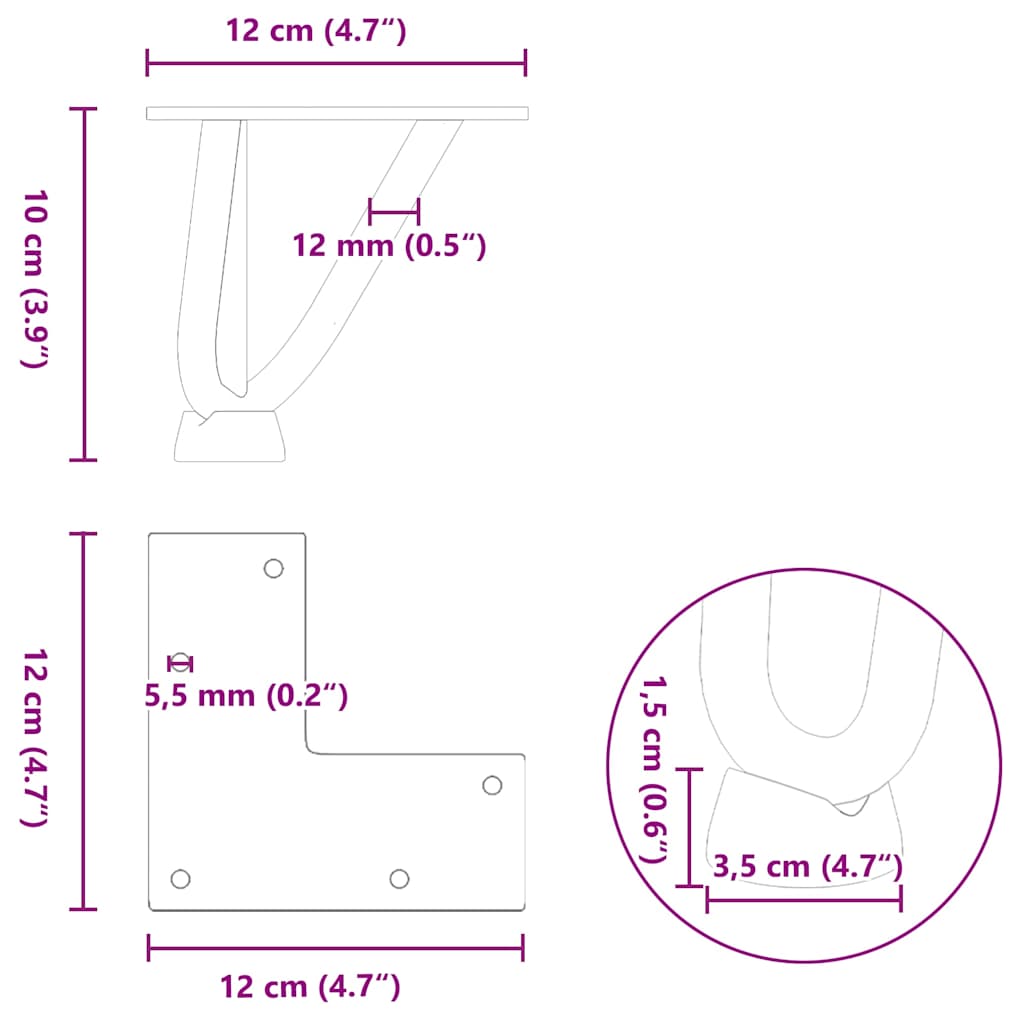 Hairpin legs for coffee table 4 pcs. Anthracite 10 cm solid steel