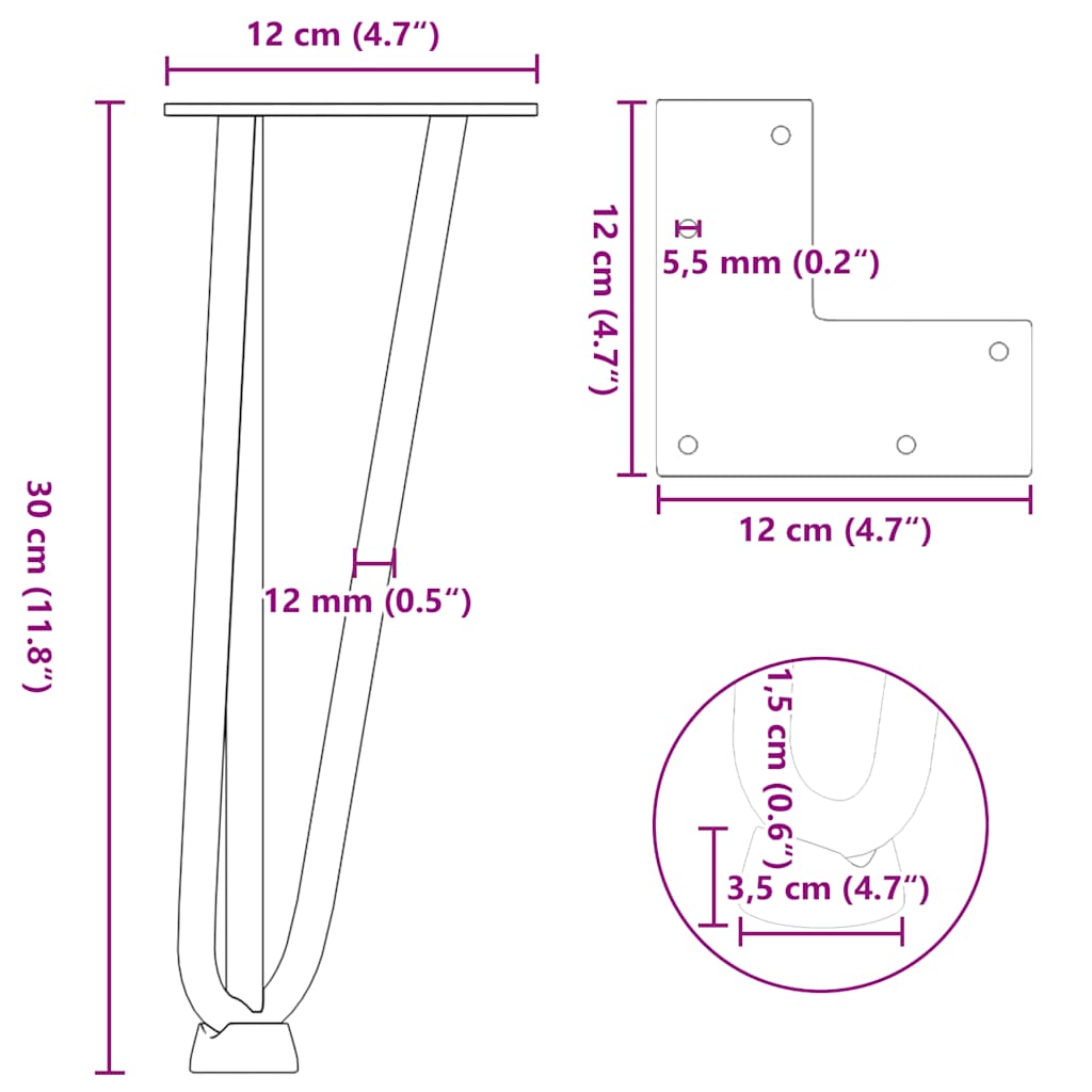 Hairpin legs for coffee table 4 pcs. Anthracite 30 cm solid steel