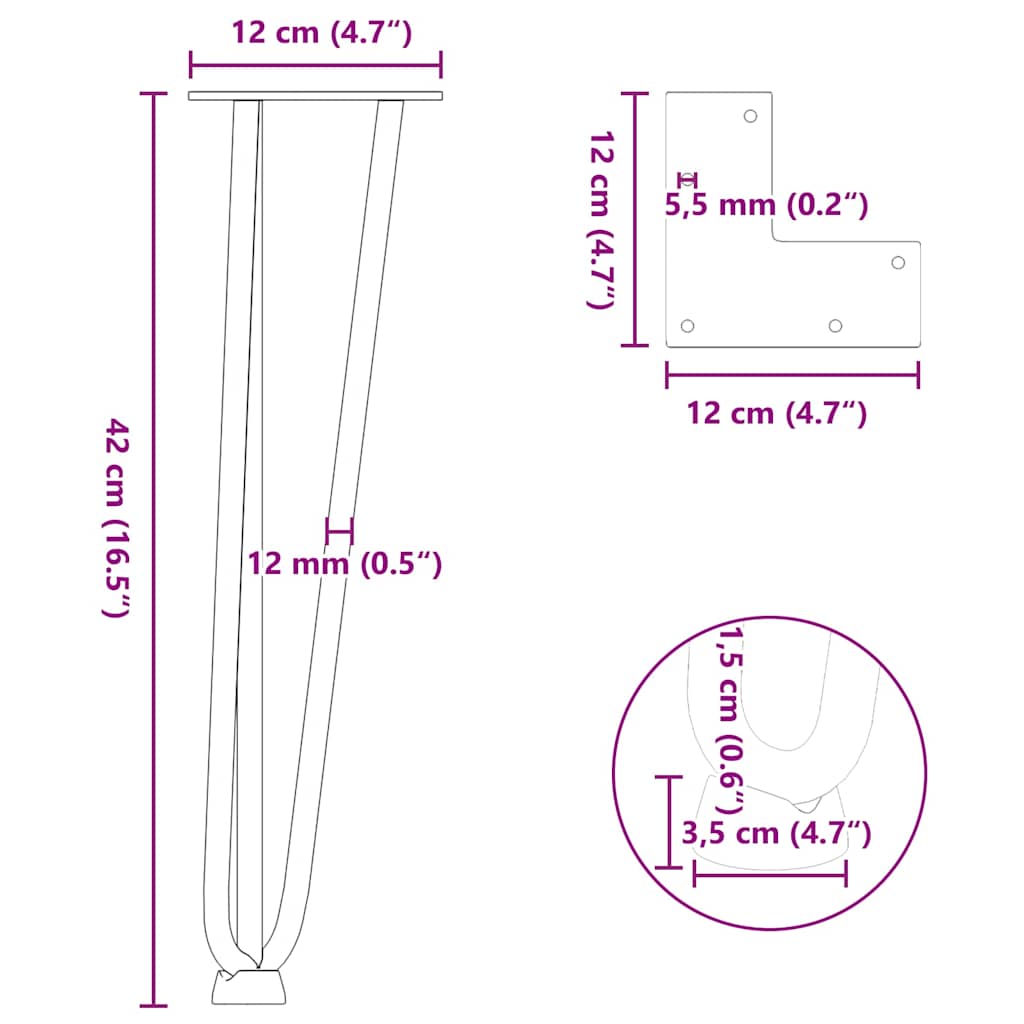 Hairpin legs for coffee table 4 pcs. White 42 cm solid steel