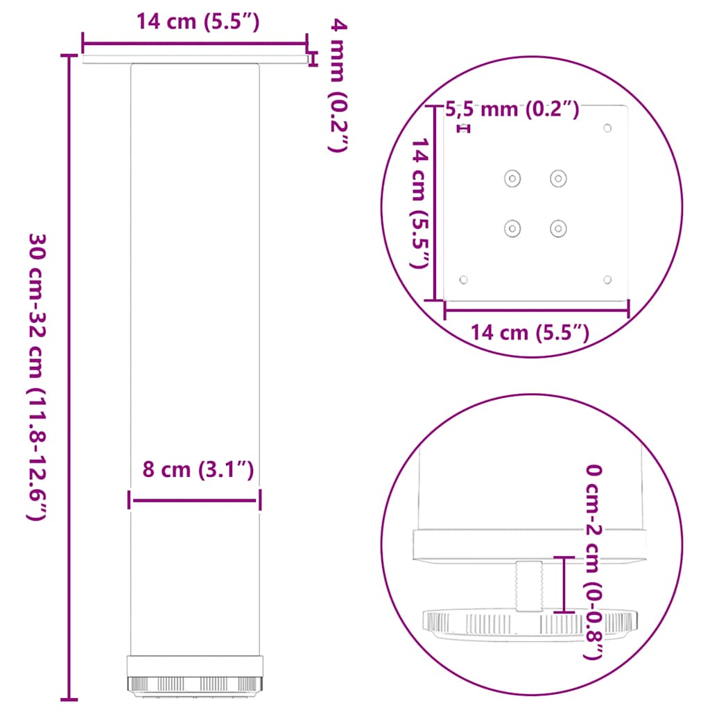 Coffee table legs 4 pcs. White 30-32 cm steel