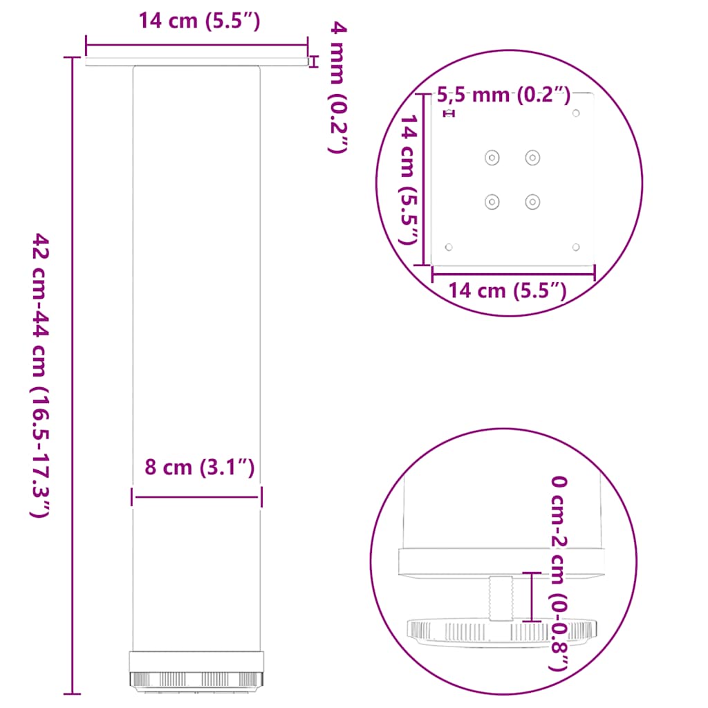Coffee table legs 4 pcs. Anthracite 42-44 cm steel