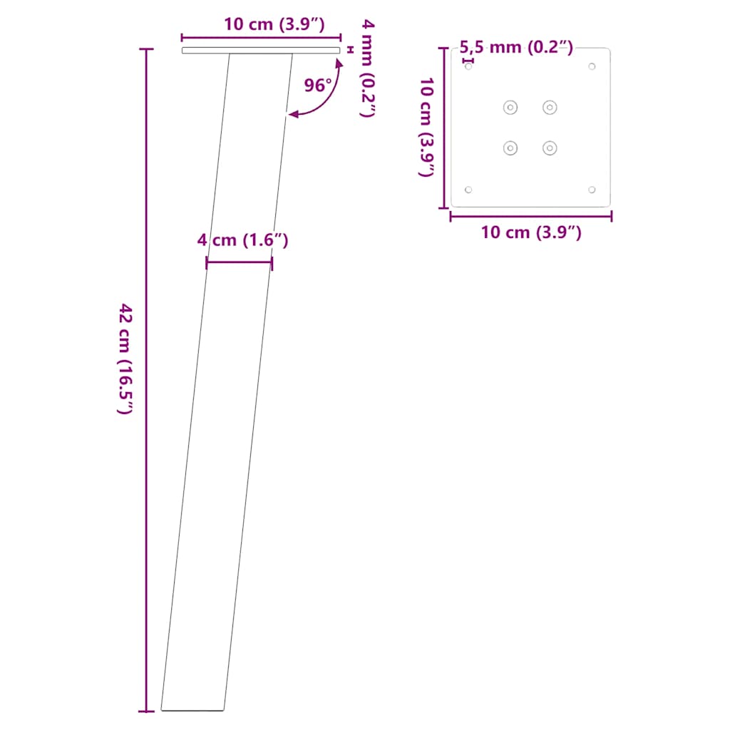 Coffee table legs 4 pcs. Natural steel 42 cm steel