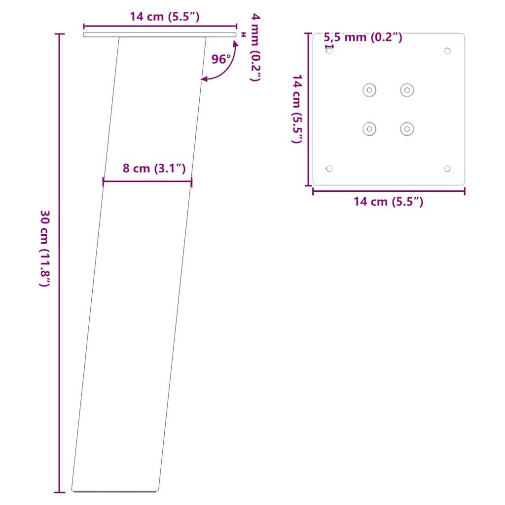 Coffee table legs 4 pcs. White 30 cm steel