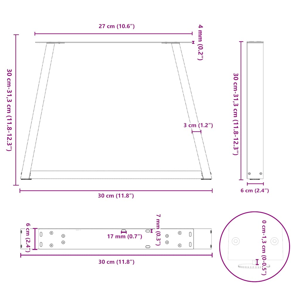 Couchtischbeine V-Form 2 Stück Naturstahl 30x(30-31,3) cm Stahl
