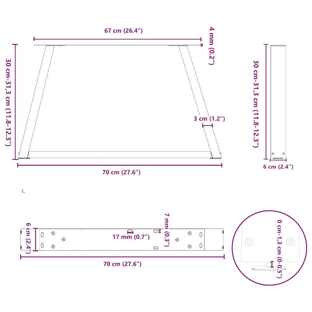Coffee table legs V-shape 2 pieces natural steel 70x(30-31.3) cm steel
