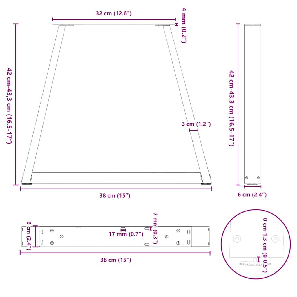 Coffee table legs V-shape 2 pieces anthracite 38x(42-43.3) cm steel