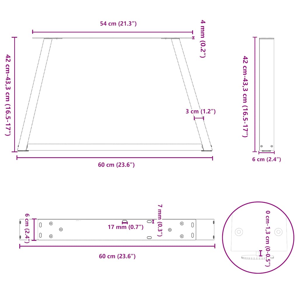 Coffee table legs V-shape 2 pieces anthracite 60x(42-43.3) cm steel