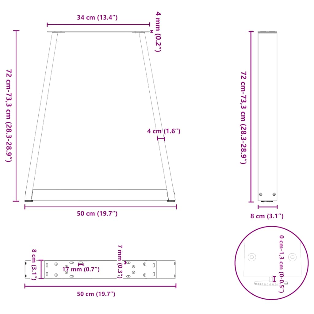 Dining table legs V-shape 2 pcs. Black 50x(72-73) cm steel