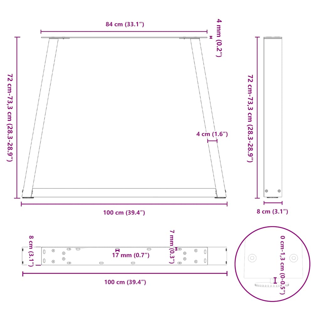 Esstischbeine V-Form 3 Stück Weiß 100x(72-73,3) cm Stahl