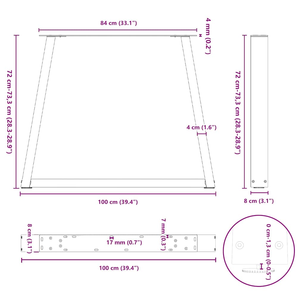 Dining table legs V-shape 3 pieces natural steel 100x(72-73.3) cm steel