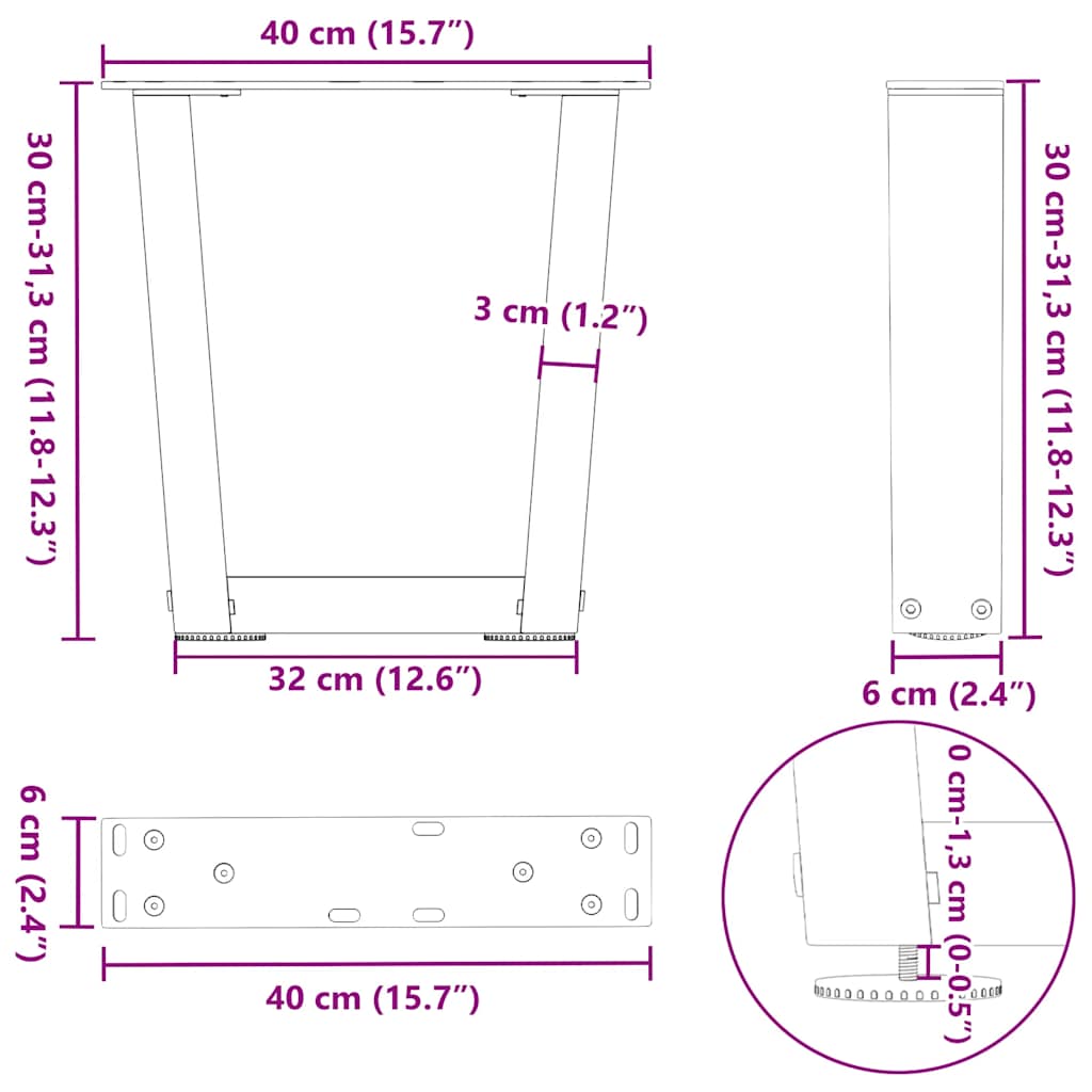 Couchtischbeine V-Form 2 Stück Schwarz 40x(30-31,3) cm Stahl