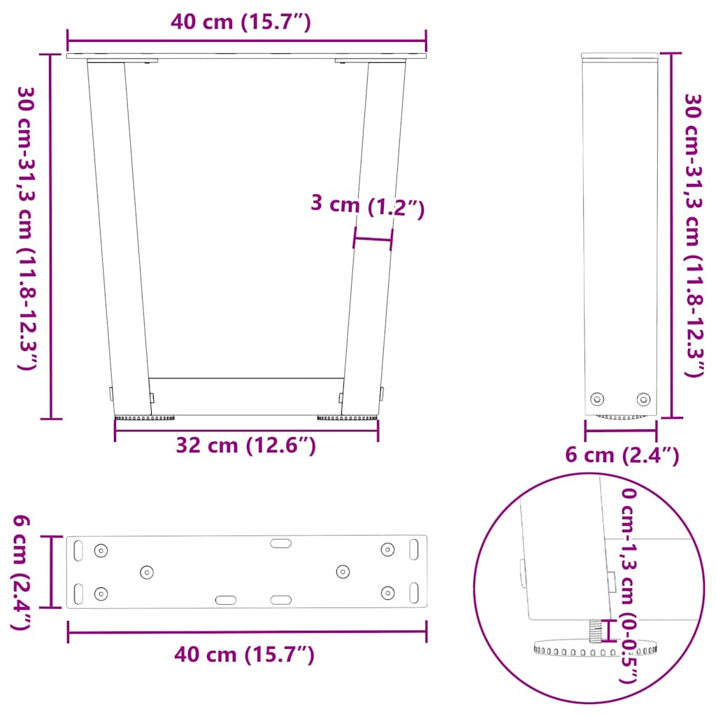 Couchtischbeine V-Form 2 Stück Anthrazit 40x(30-31,3) cm Stahl