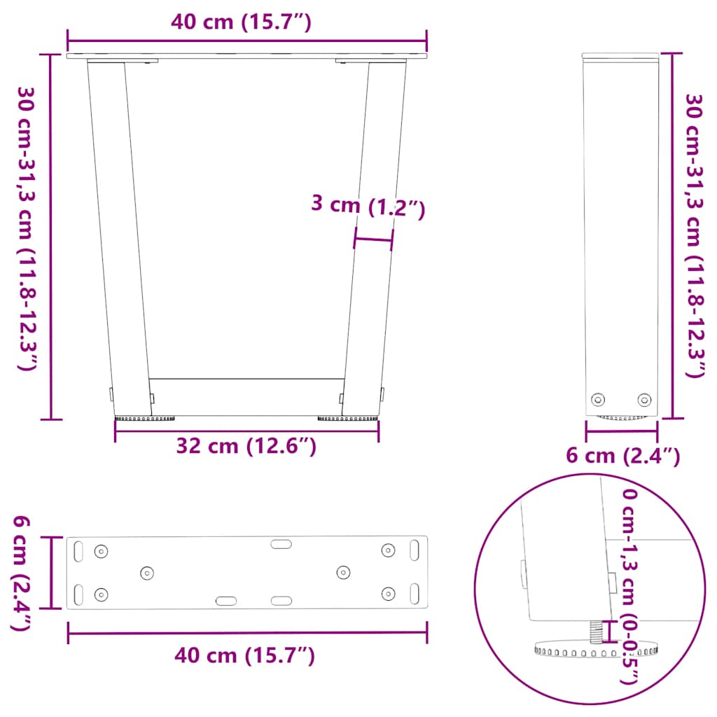 Couchtischbeine V-Form 2 Stück Naturstahl 40x(30-31,3) cm Stahl