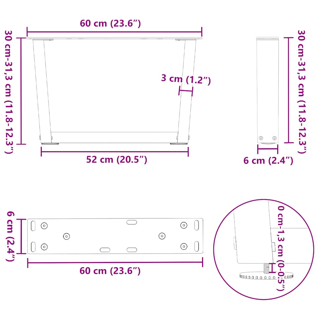 Coffee table legs V-shape 2 pieces anthracite 60x(30-31.3) cm steel