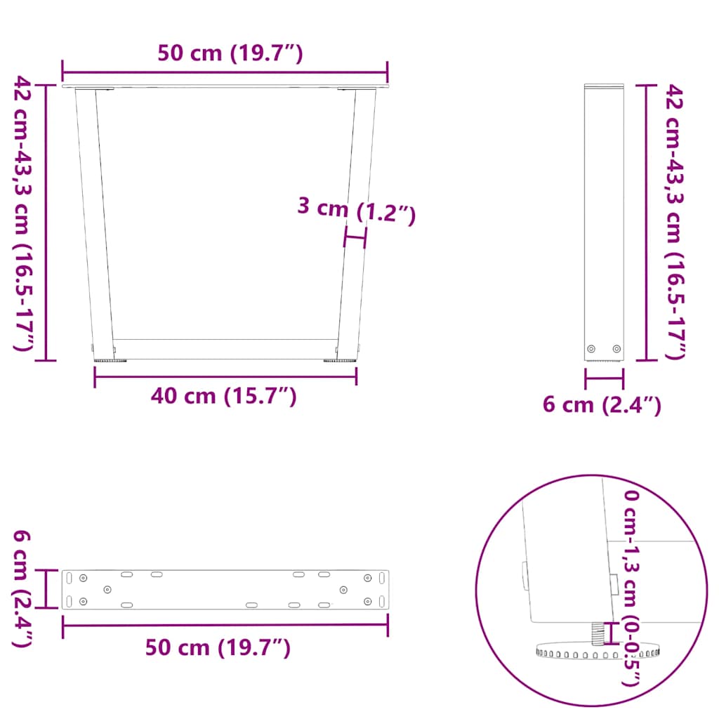 Couchtischbeine V-Form 2 Stück Anthrazit 50x(42-43,3) cm Stahl