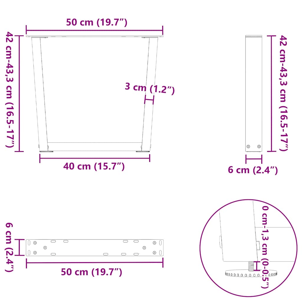Couchtischbeine V-Form 2 Stück Naturstahl 50x(42-43,3) cm Stahl
