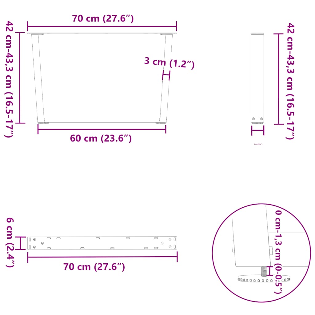 Couchtischbeine V-Form 2 Stück Anthrazit 70x(42-43,3) cm Stahl