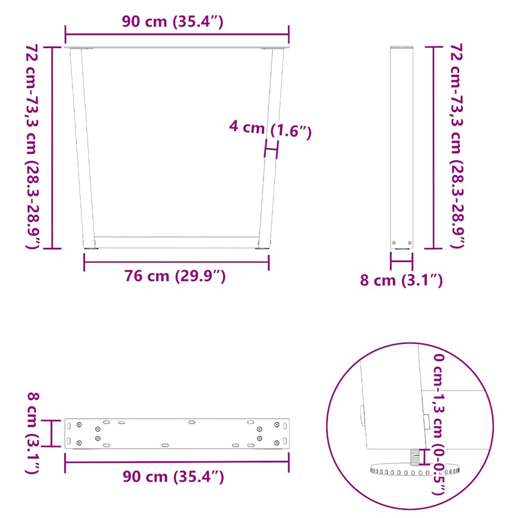Dining Table Legs V-Shape 2 Pieces Black 90x(72-73.3) cm Steel