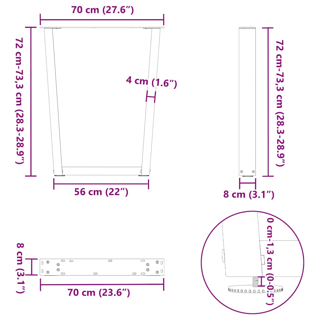 Dining Table Legs V-Shape 3 Pieces Black 70x(72-73.3) cm Steel