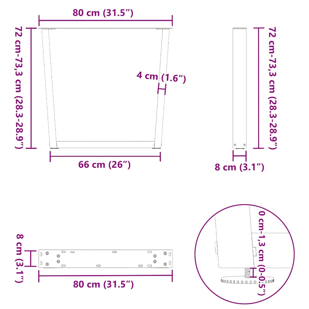 Dining Table Legs V-Shape 3 Pieces Anthracite 80x(72-73.3) cm Steel
