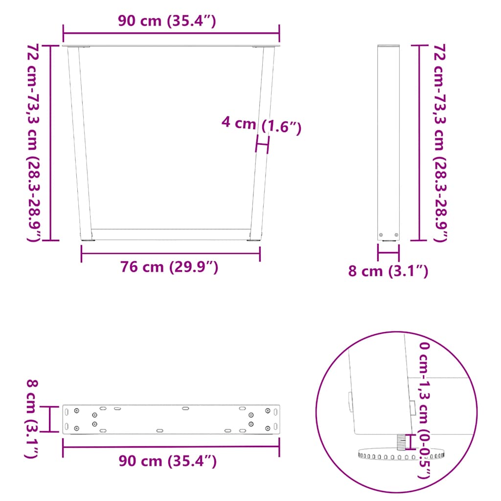 Dining table legs V-shape 3 pieces natural steel 90x(72-73.3) cm steel