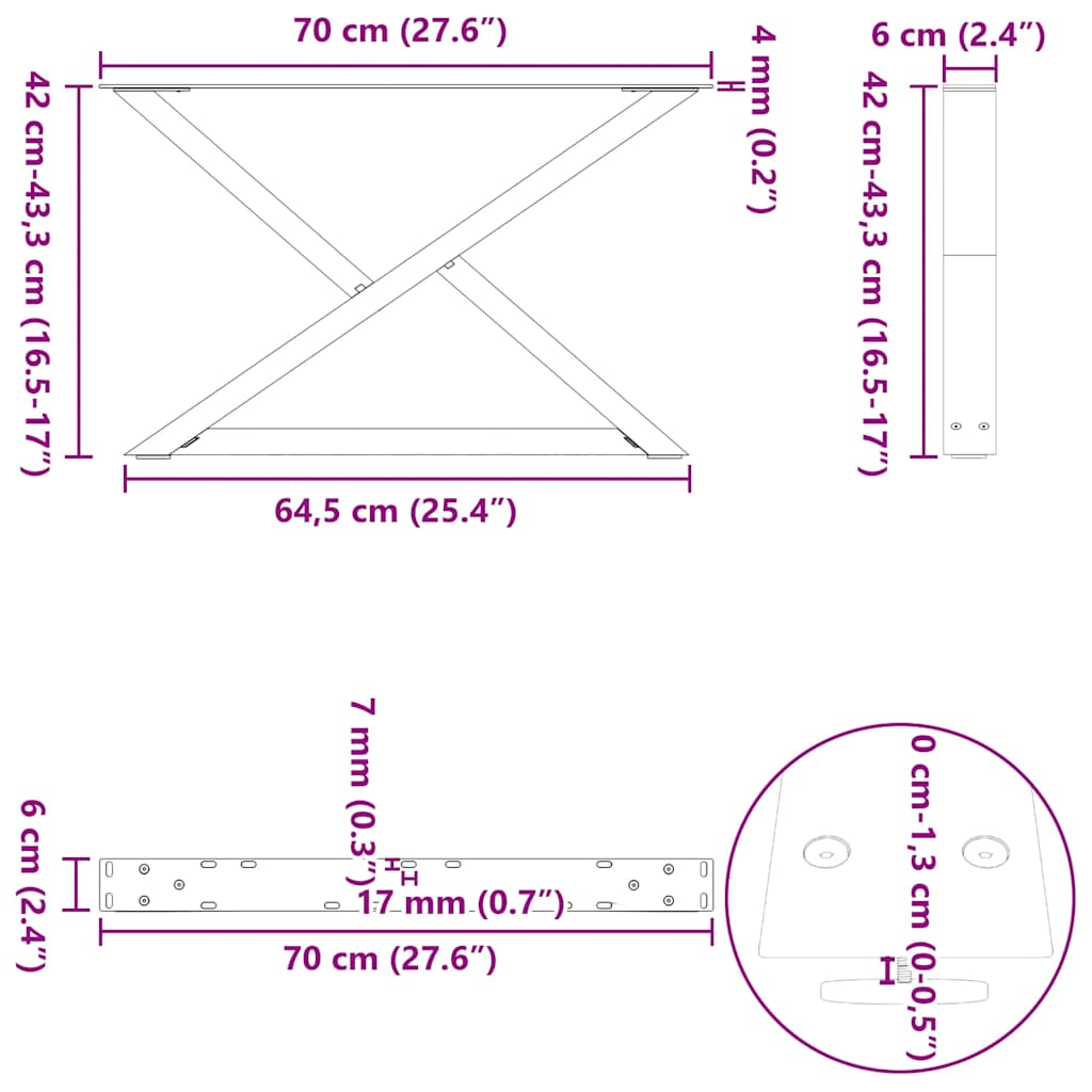 Couchtischbeine 2 Stk. Weiß 70x(42-43,3) cm Stahl