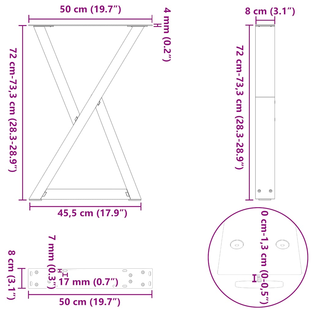 Dining Table Legs 2 pcs. Black 50x(72-73.3) cm Steel