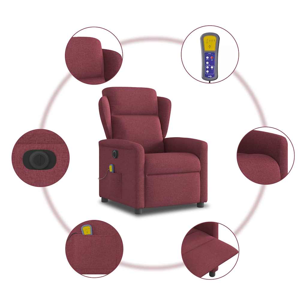 Massagesessel Elektrisch Weinrot Stoff