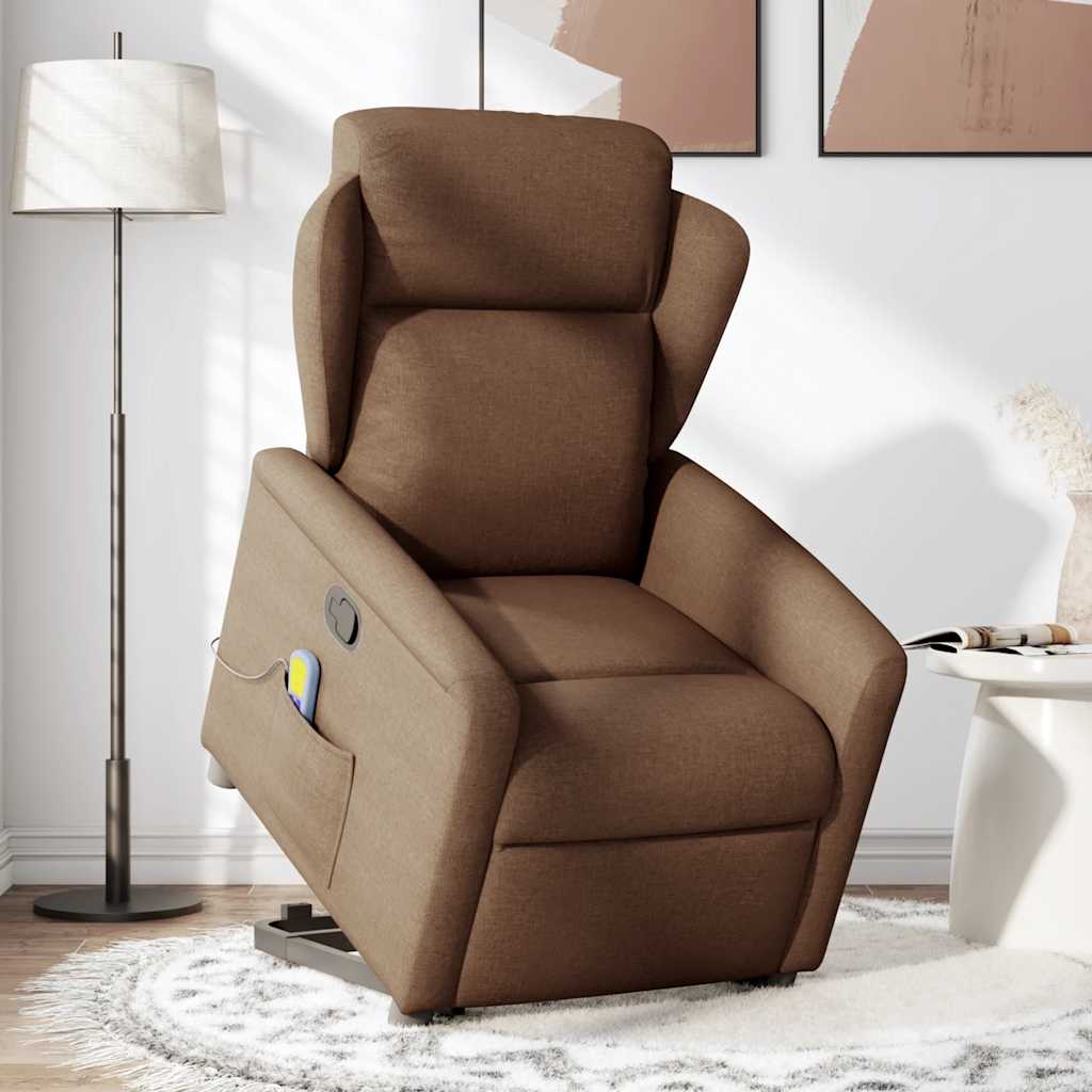 Massagesessel mit Aufstehhilfe Braun Stoff
