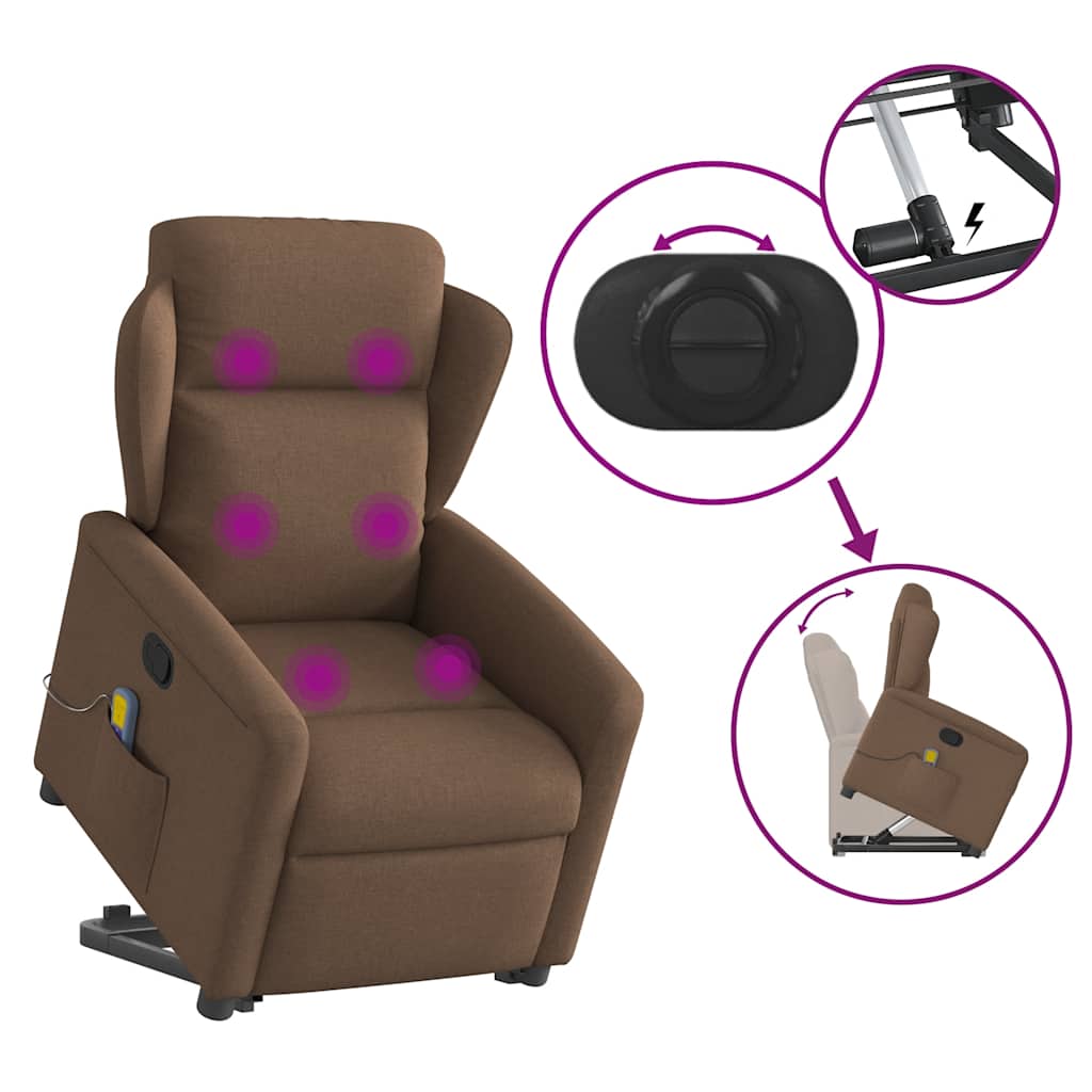 Massagesessel mit Aufstehhilfe Braun Stoff
