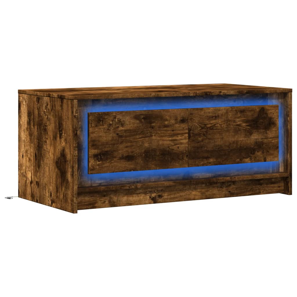 LED coffee table smoked oak wood material